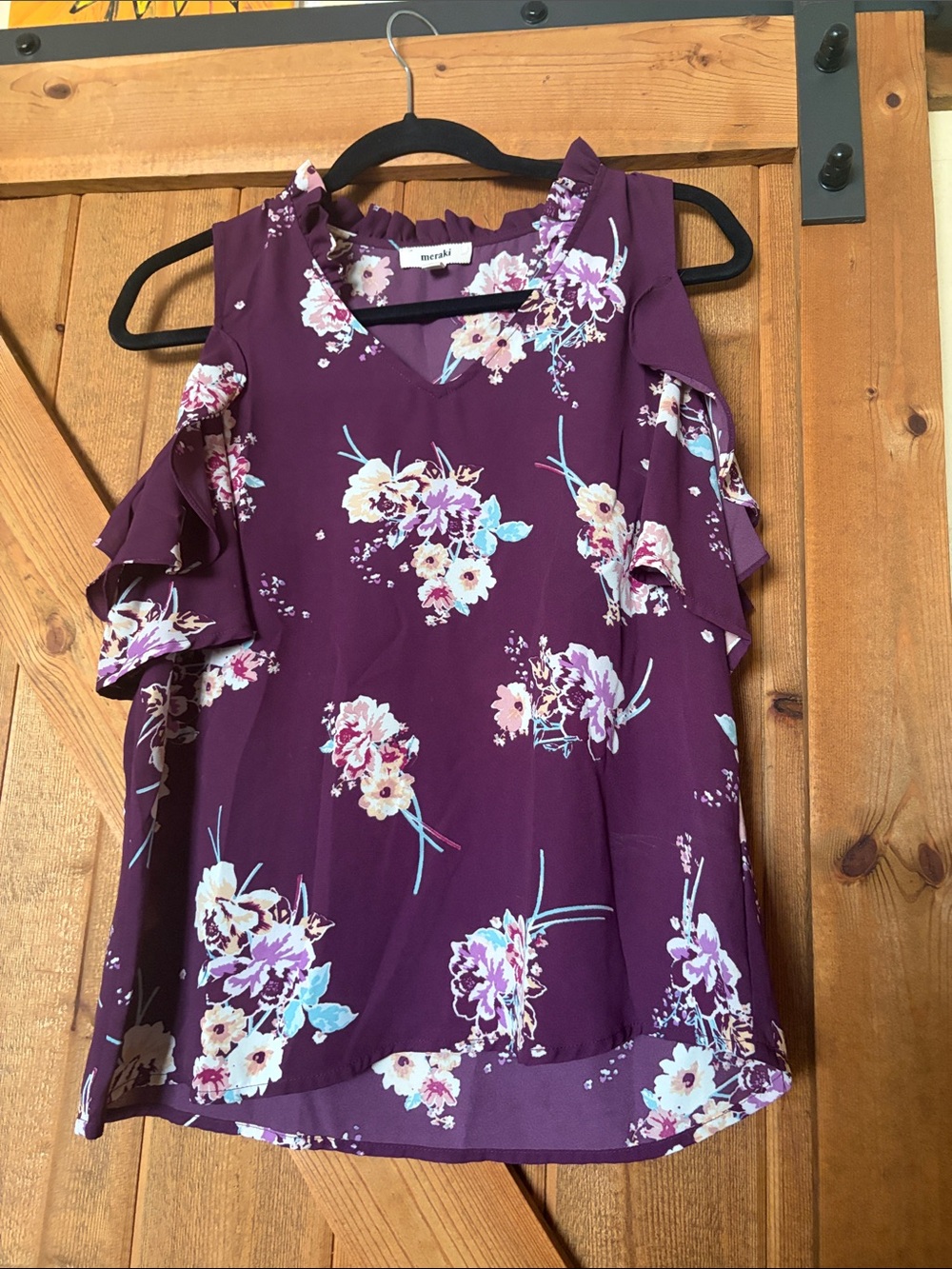 meraki Purple Floral Cold-Shoulder V-Neck Camisole